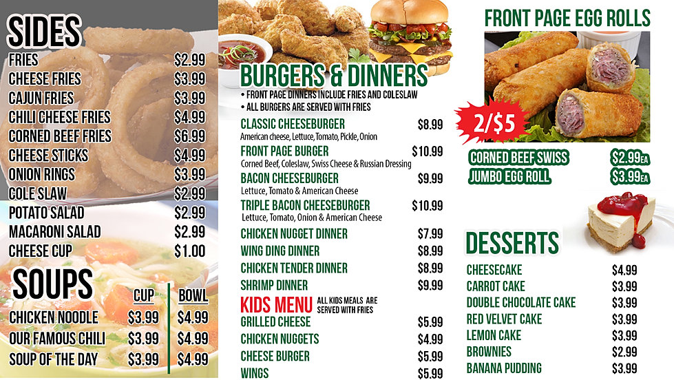 Front Page Deli MENU