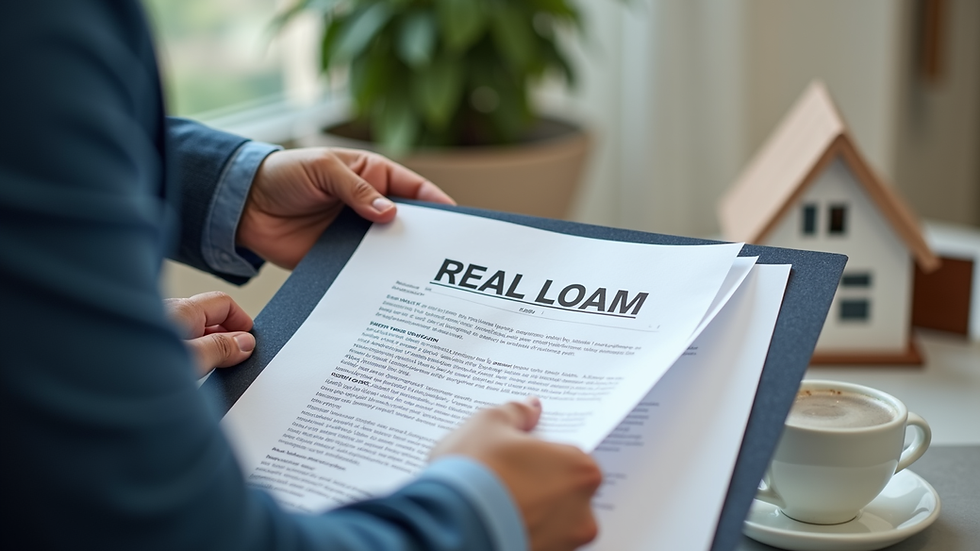 Close-up view of a real estate agent showing a home loan document to a buyer