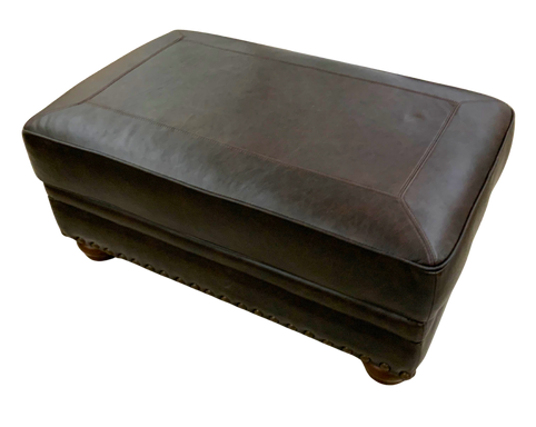 Rustic western and mountain style top grain leather oversized ottoman.