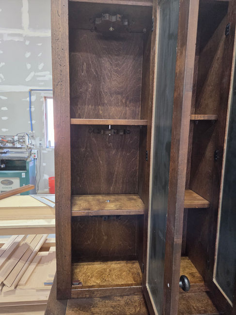 Custom handcrafted solid wood western and mountain style armoire designed to hold jewelry.