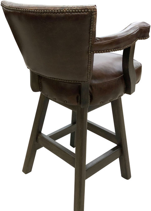 Rustic western and mountain style swivel leather barstools.