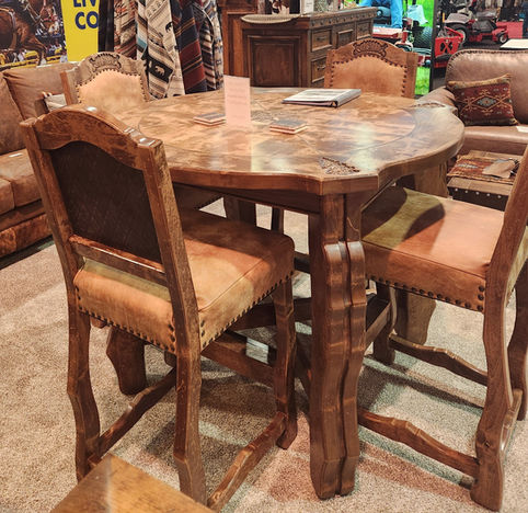 Handcrafted solid wood rustic western and mountain style custom pub table.