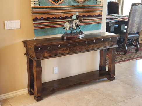 Handcrafted solid alder wood western and mountain style sofa table.