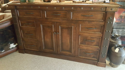 Handcrafted solid alder wood western and mountain style cabinet.