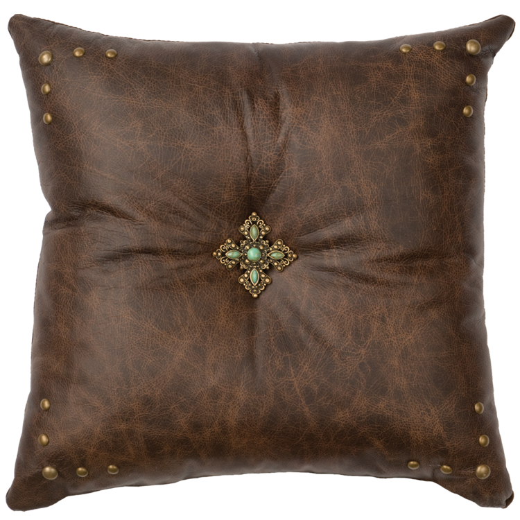 Turquoise Cross Concho Leather Pillow