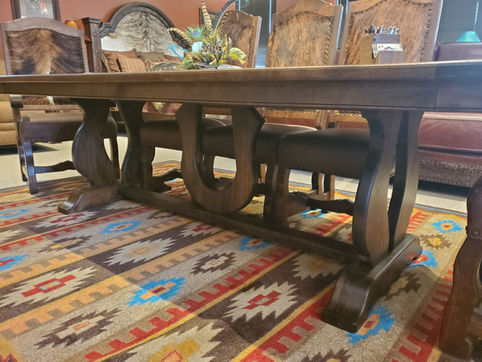 Handcrafted solid wood rustic western and mountain style custom dining table base.