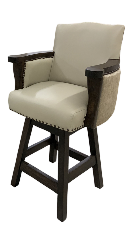 Rustic western and mountain style leather barstools.