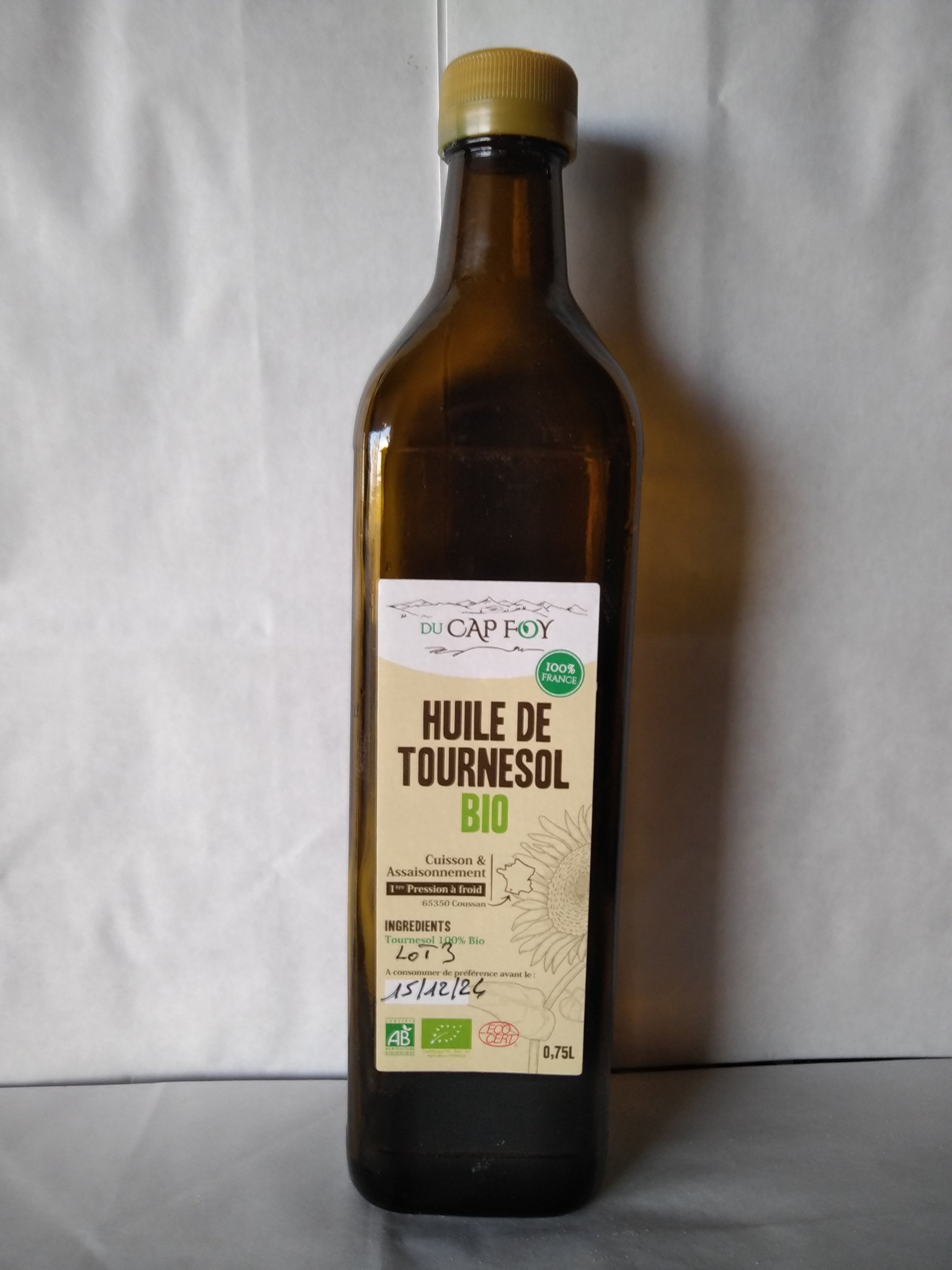 Huile de Tournesol 1ère pression à froid 75cl