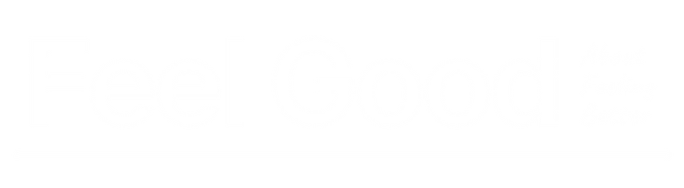 Feel Good About Feeling Better slogan in white text against black background, for branding.