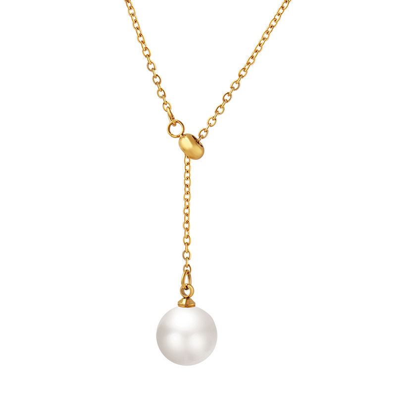 Thumbnail: Gold Y shaped pearl pendant adjusable necklace