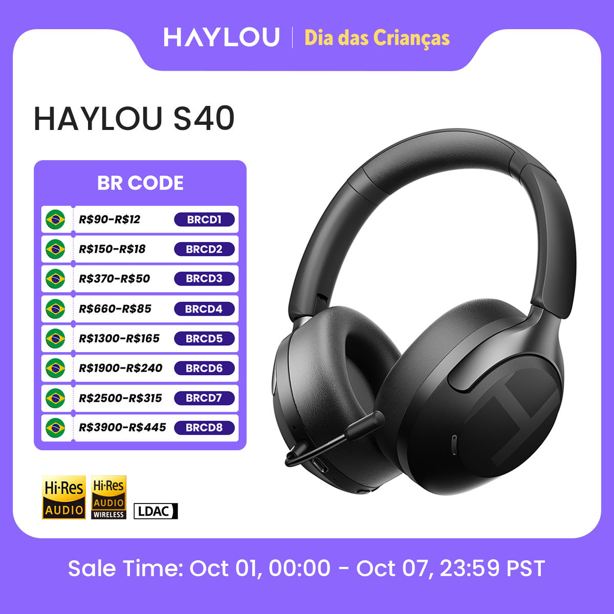 HAYLOU S40 ANC Wireless Headphone 50dB Noise Canceling Hi-Res 3D Spatial Audio E