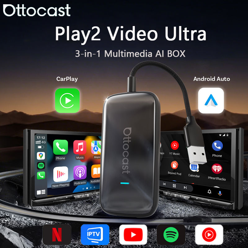 OTTOCAST Play2Video Ultra Carplay Ai Box Wireless Android Auto Adapter Built in