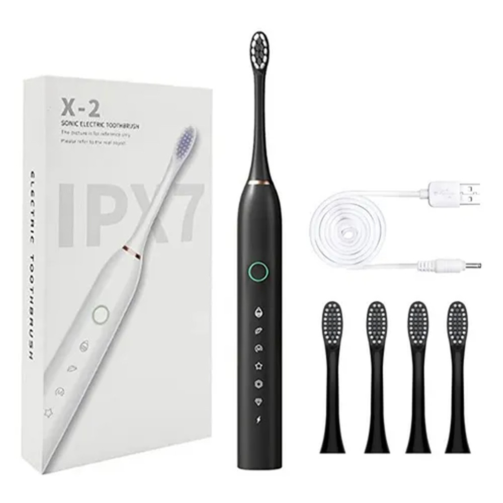 Electric Toothbrush with 4 Replaceable Heads Intelligent Ultrasonic Waterproof E