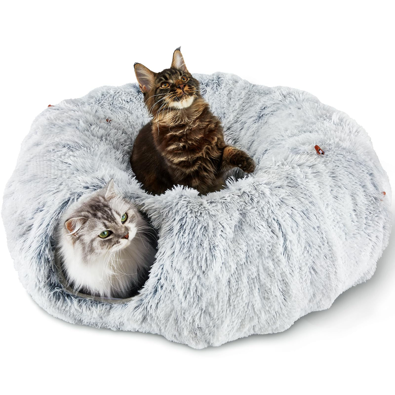 Bininl Cat Tunnel Bed for Indoor Cats Peekaboo Cat Cave Donut Tunnel for Cat wit
