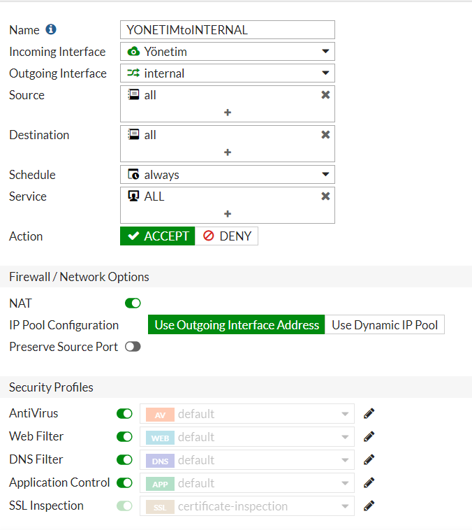 Fortigate ve Hpe vlan 9