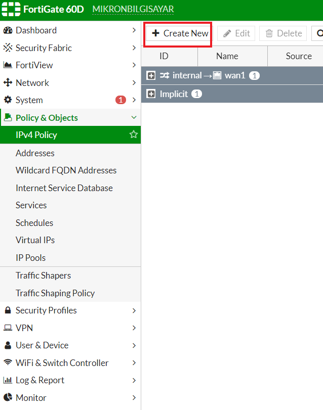 Fortigate ve Hpe vlan 5