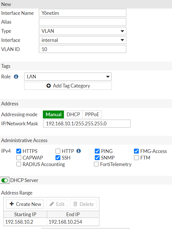 Fortigate ve Hpe vlan 2