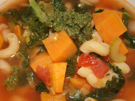 Winter Vegetable Soup with Basil-Mint Pesto