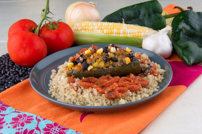 Stuffed Poblanos with Corn and Black Beans