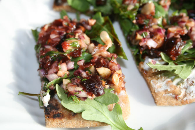 Cherry-Hazelnut Goat Cheese Flatbread Bruschetta