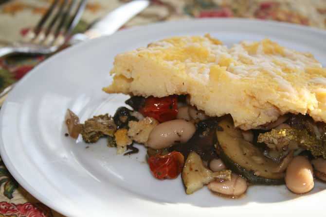 Baked Polenta Pie with Roasted Vegetables