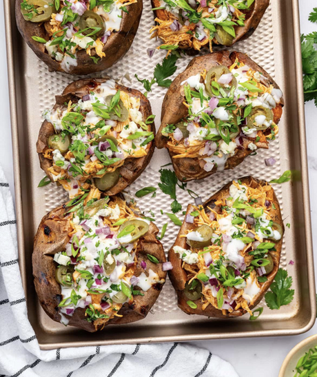 Buffalo Chicken Stuffed Sweet Potatoes