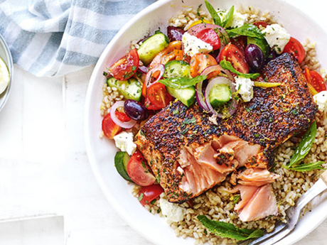 Paprika Salmon & Greek Salad Bowl