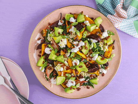 Roast Pumpkin & Beetroot Salad Topped With Pumpkin Seeds