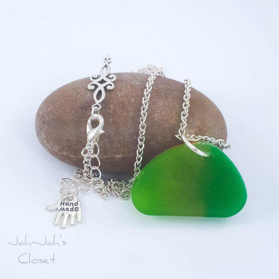 Thumbnail: Resin Pendant - Silver Plated Chain - Green/Gold