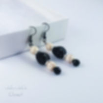 Drop Bead Earrings - Black Skull