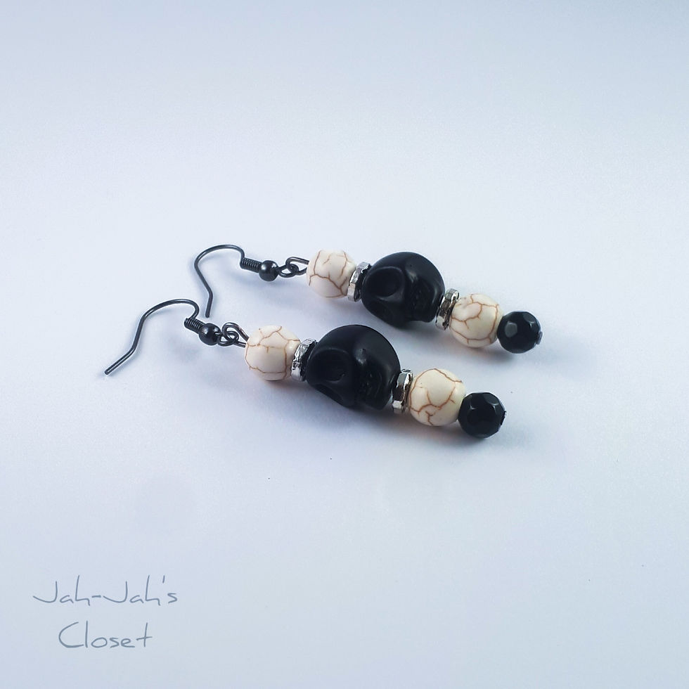 Thumbnail: Drop Bead Earrings - Black Skull