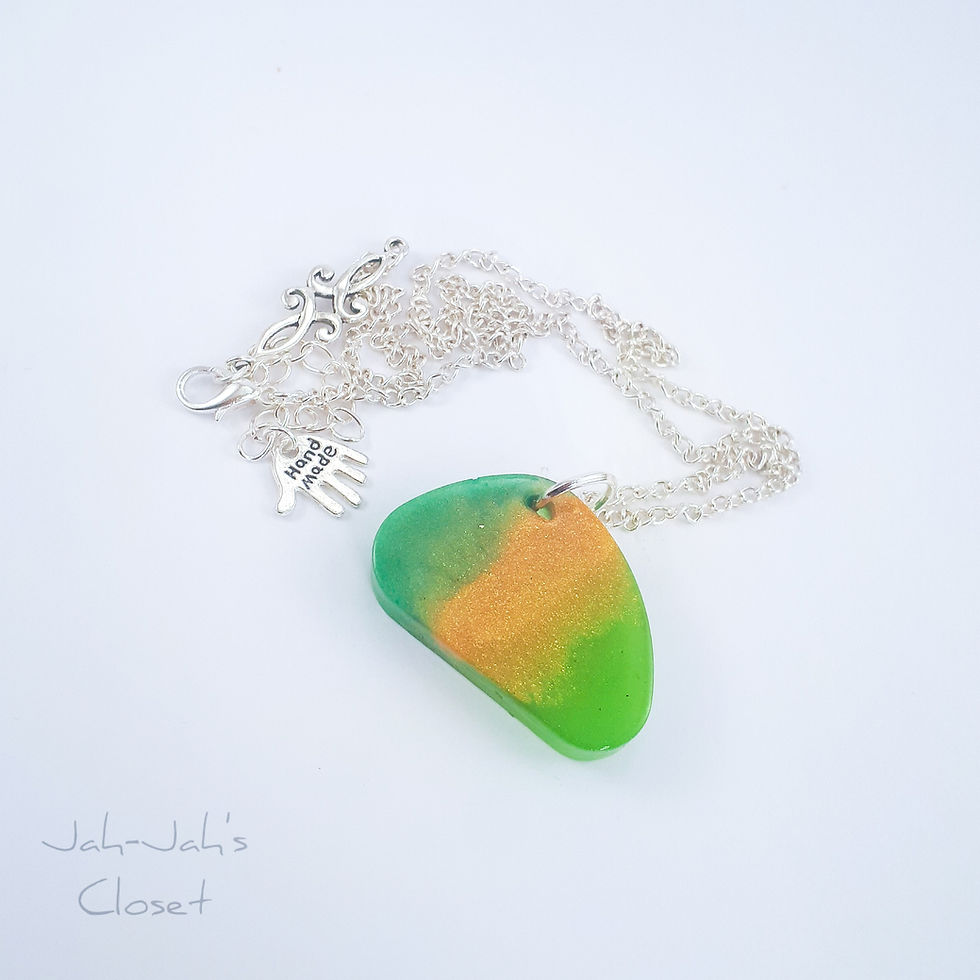 Thumbnail: Resin Pendant - Silver Plated Chain - Green/Gold
