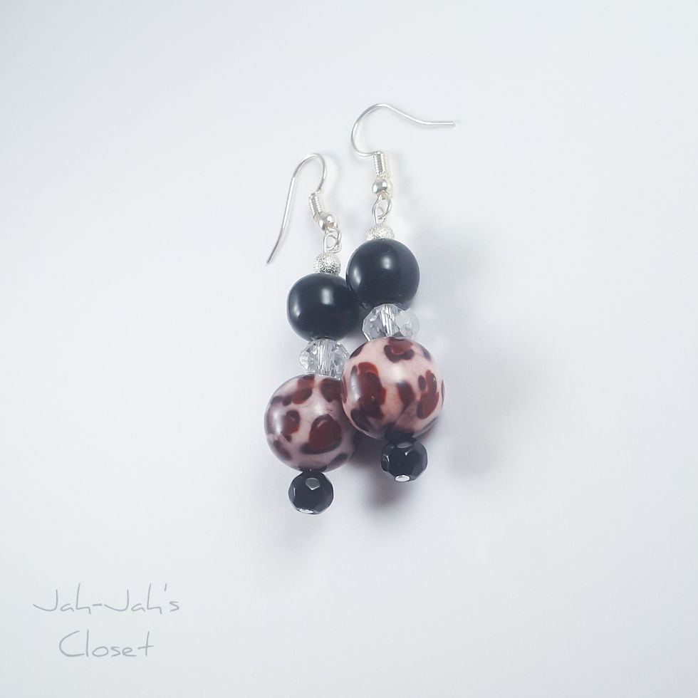 Thumbnail: Drop Bead Earrings - Black Leopard Print