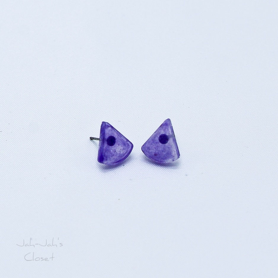 Thumbnail: Resin 'Tear-Drop' Stud Earrings - Purple