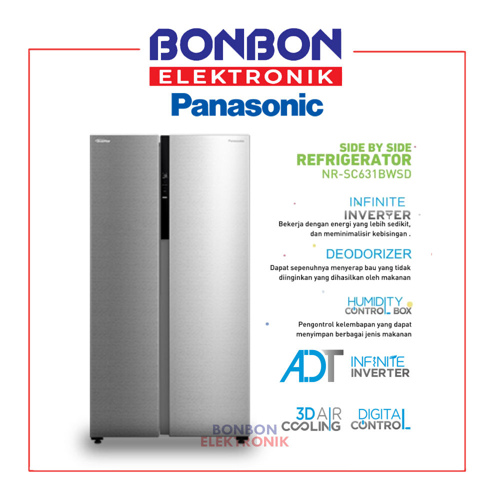 Panasonic Kulkas Side By Side NR-SC631BWSD / NRSC631BWSD 592 L