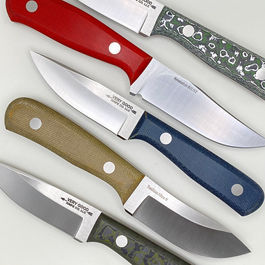 3 metal blades with micarta handles on a white background