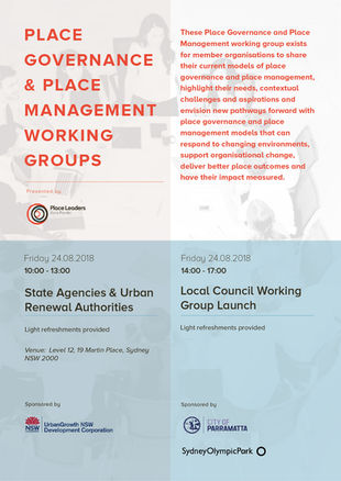 PLACE GOVERNANCE & PLACE MANAGEMENT WORKING GROUPS 2018