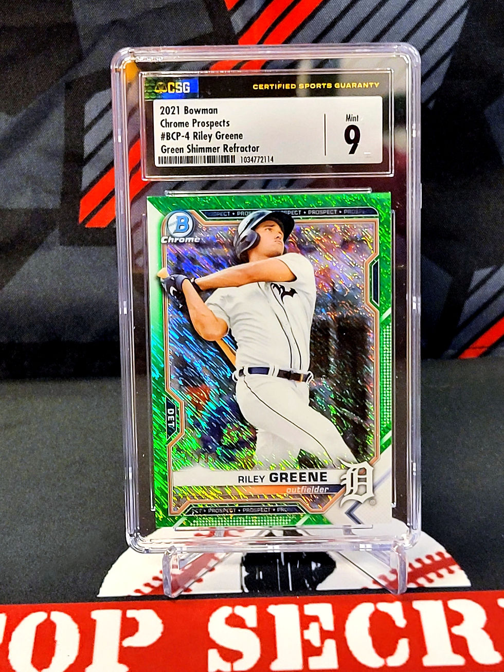Riley Greene Tigers 2021 Bowman Chrome Prospect Green Shimmer /99 Graded - CSG 9