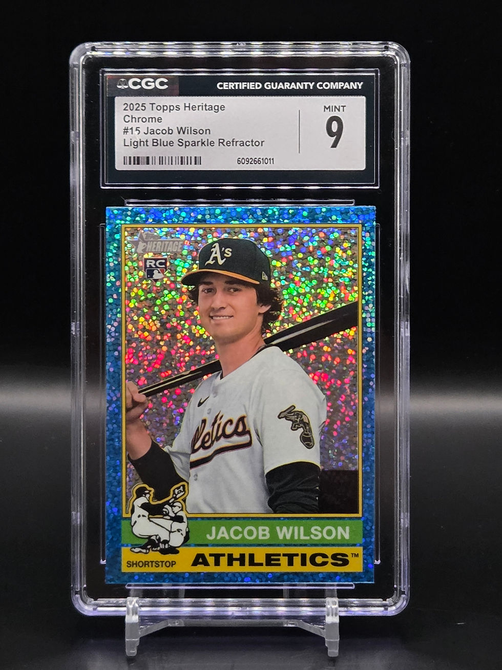 Jacob Wilson 2025 Topps Heritage Chrome Light Blue Sparkle #15 Athletics: CGC 9