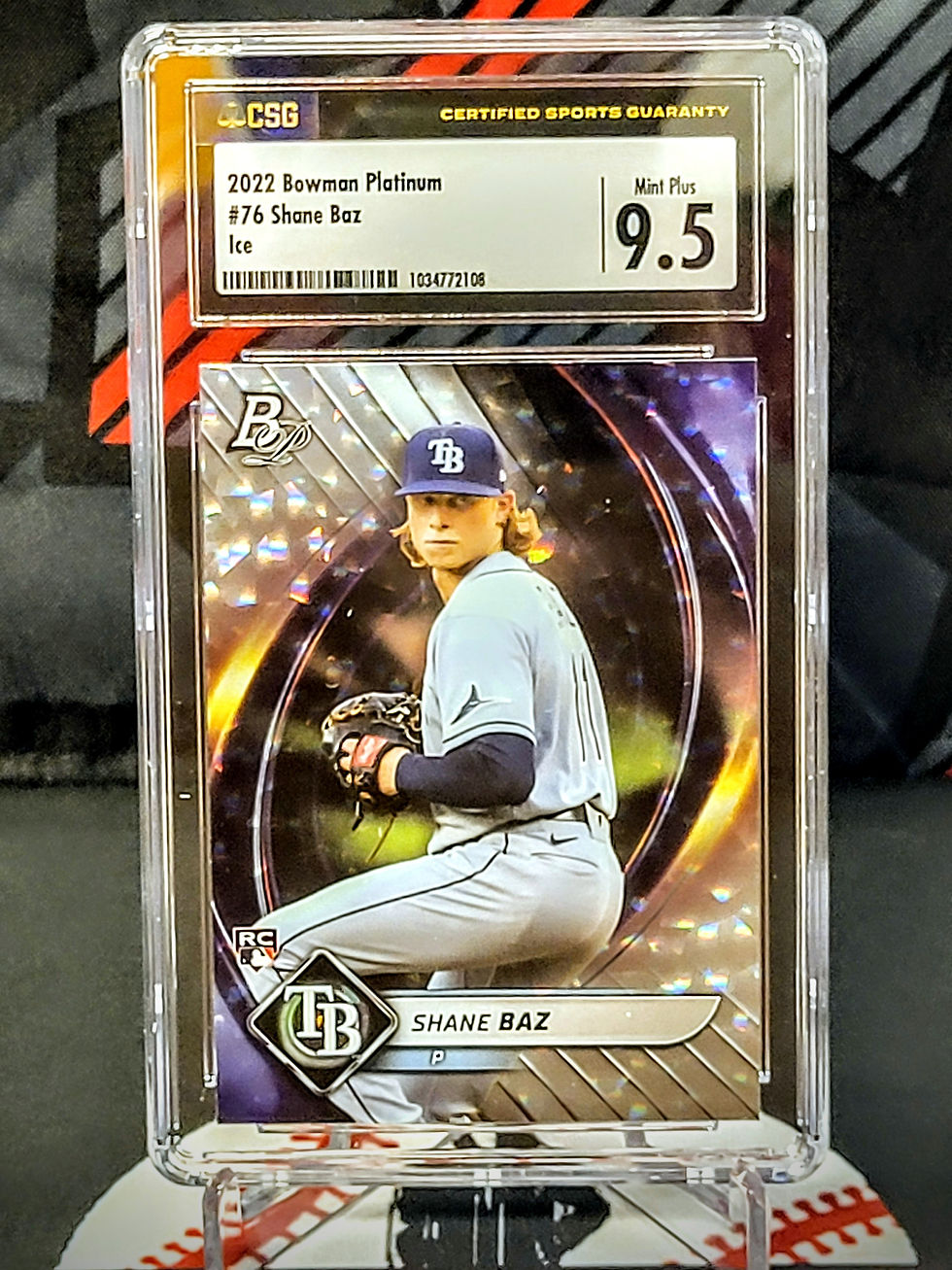 Shane Baz Rays RC 2022 Bowman Platinum Ice Graded - CSG 9.5