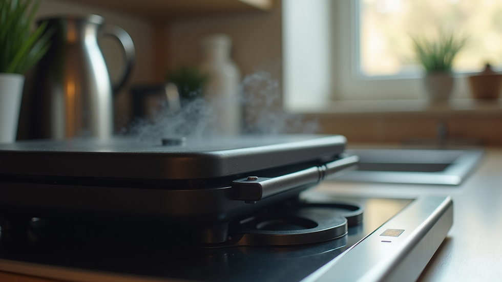 Close-up view of a sleek kitchen appliance in action