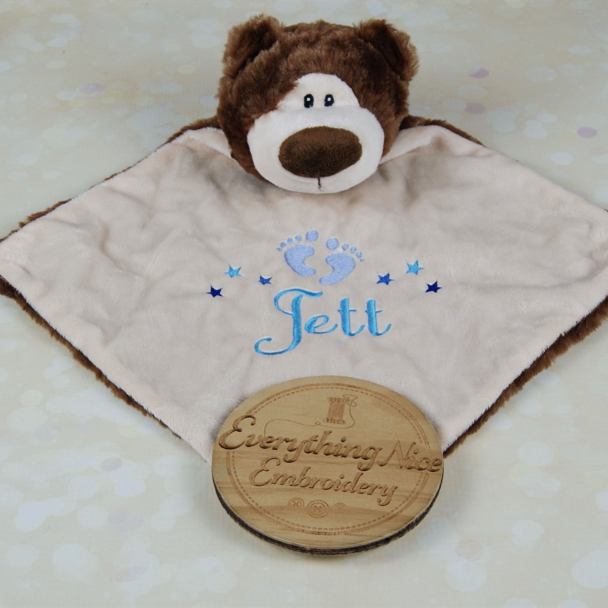Personalised Brown Bear Comforter with Name and Stars