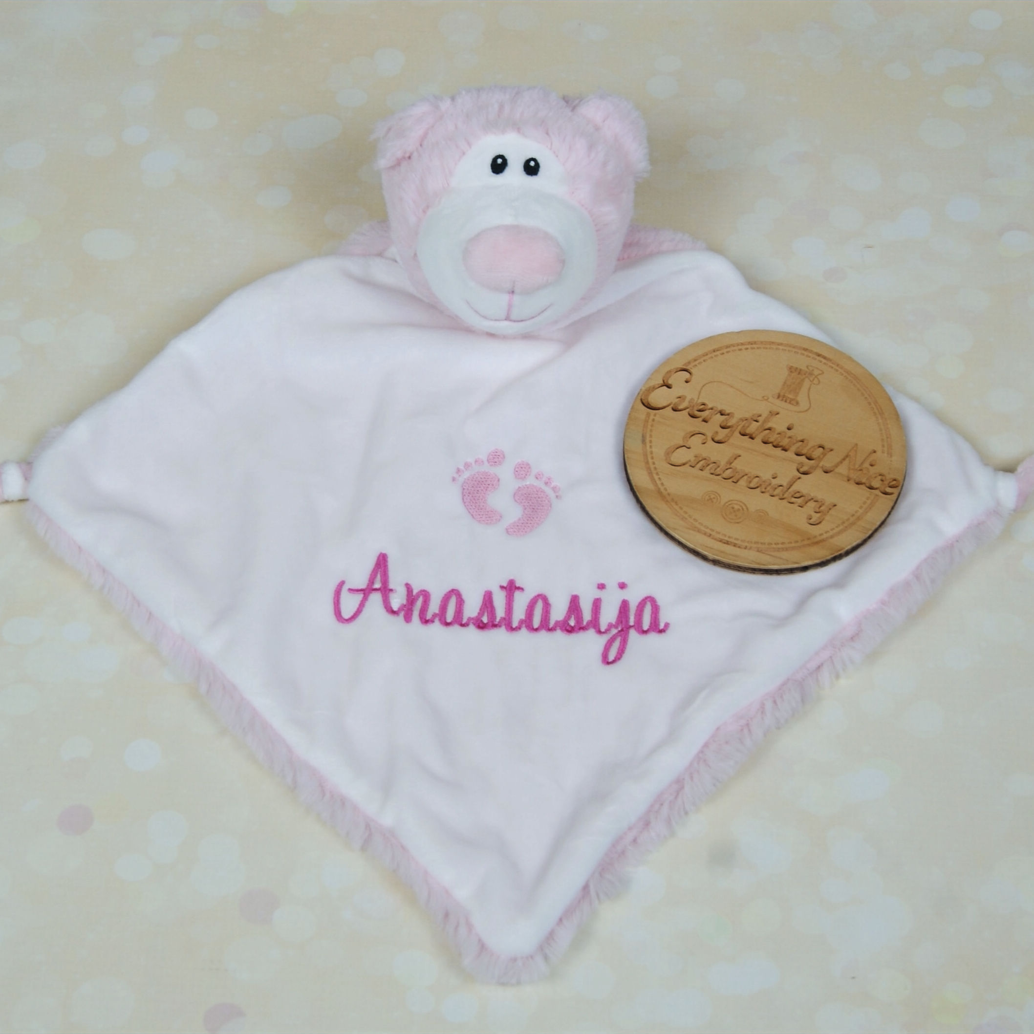 Personalised Pink Bear Comforter with feet Design