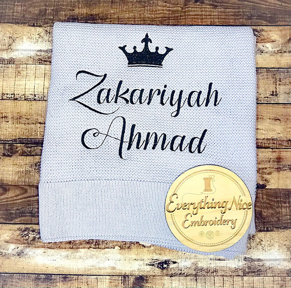Personalised Knitted Grey Blanket - Knitted Embroidery
