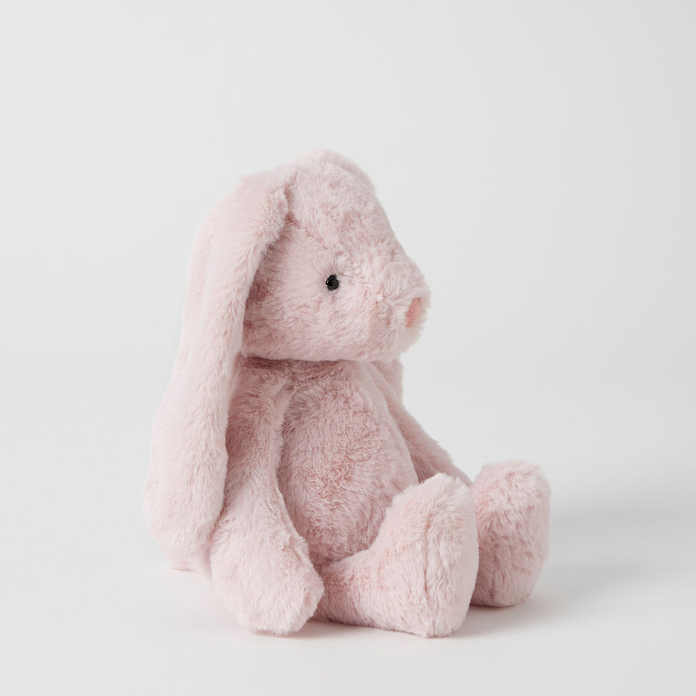 Personalised Jiggle & Giggle medium pink bunny side view and embroidered name