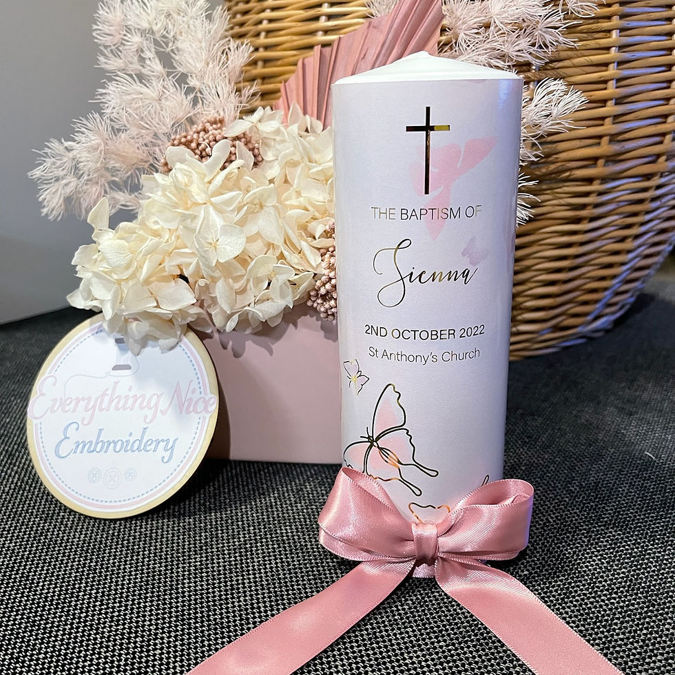 Pink Butterfly Christening Candle with Satin Bow