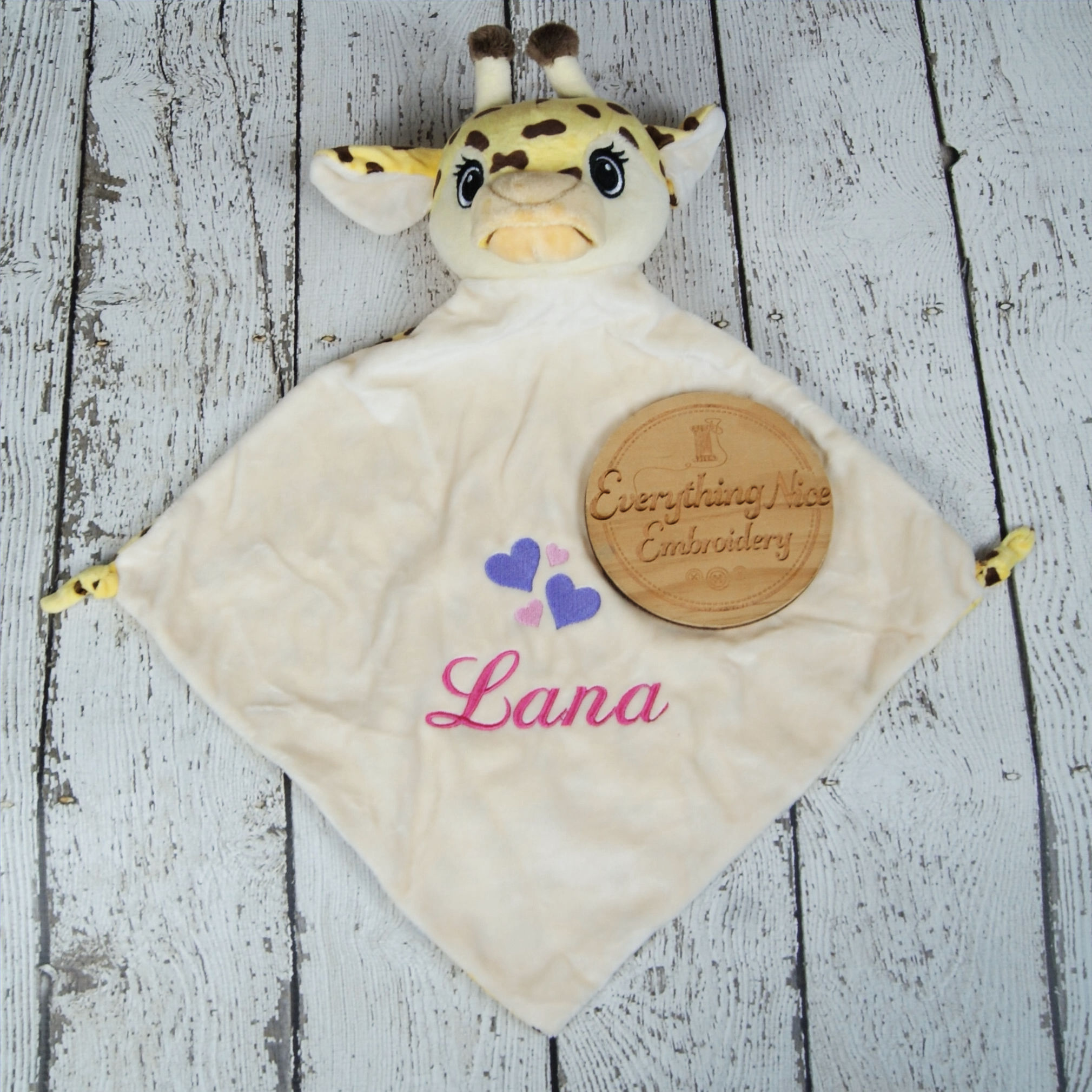 Personalised Signature Giraffe Comforter with Hearts