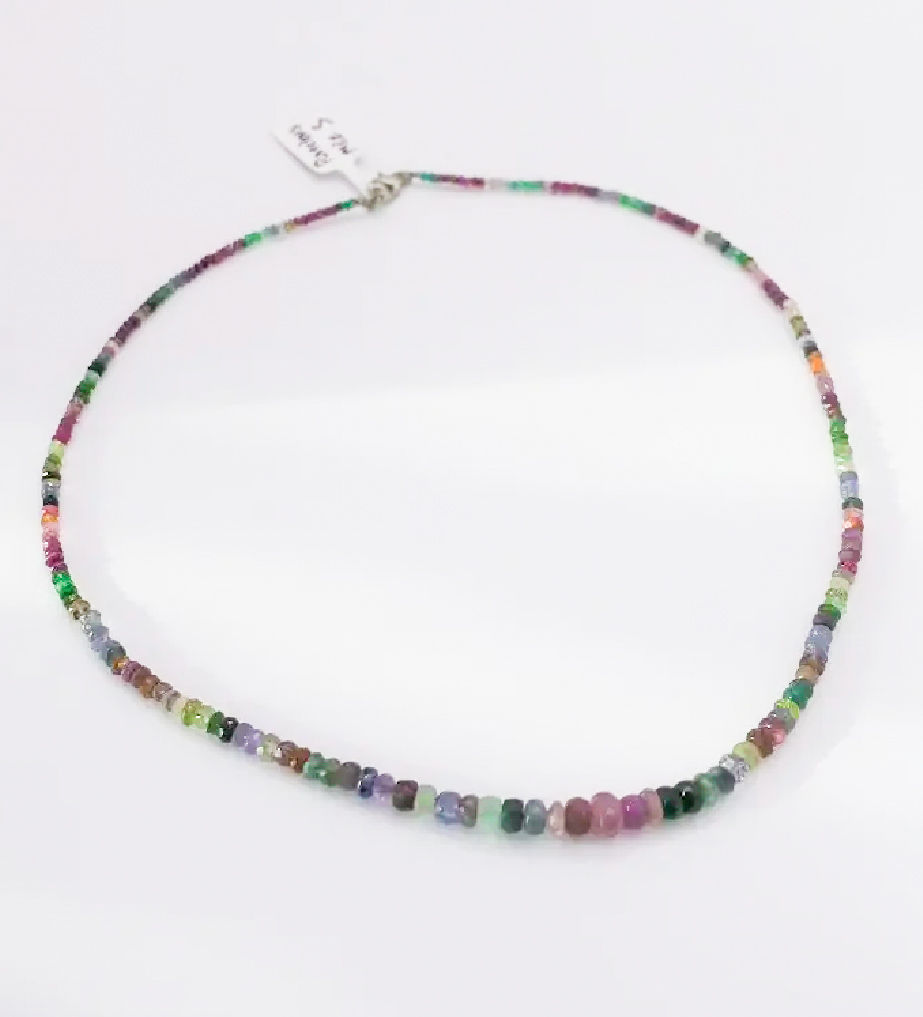 precious gem necklace mixed colour gems sapphire sold by Gill Goddard Jewellery