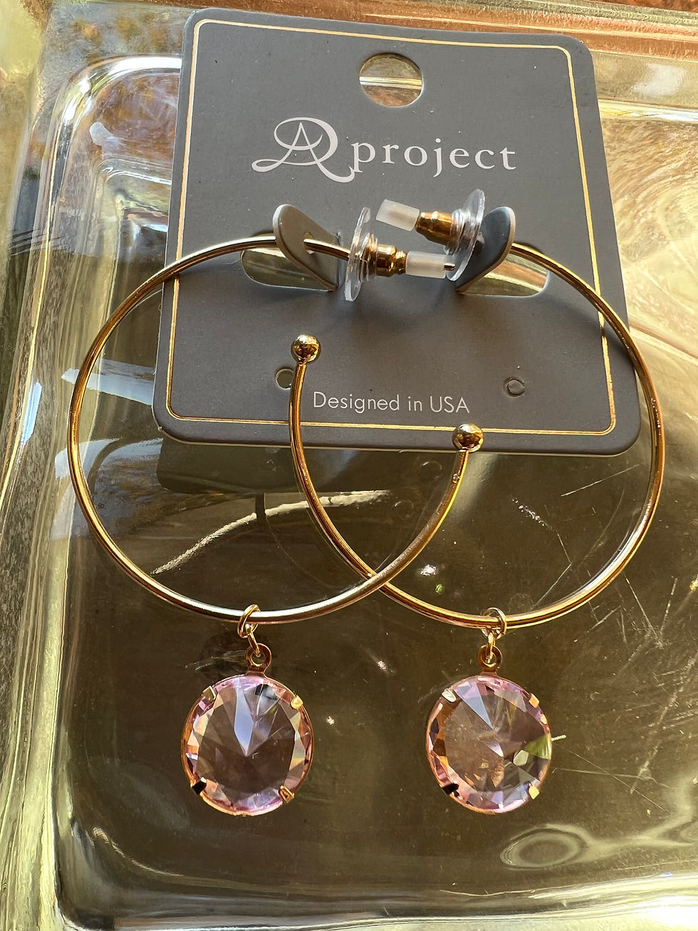 Thumbnail: Gold Hoop Earring with Rhinestone