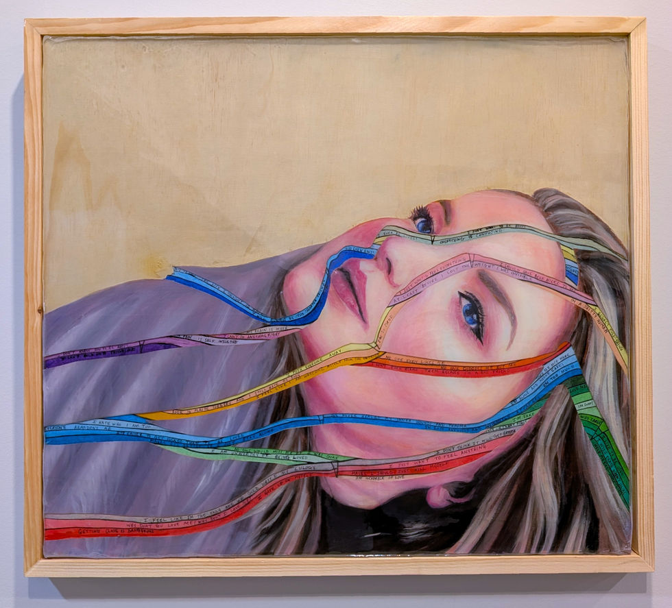 Modern art contemporary art self portrait, split, fragmented portrait, colour